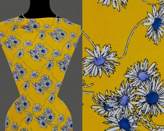50cm STOFF CHIFFON gelbe Blumen Muster Blumenmuster dunkelblau 13,20 €//m