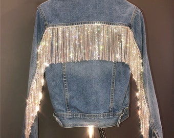 diamante crystal fringe mom jeans