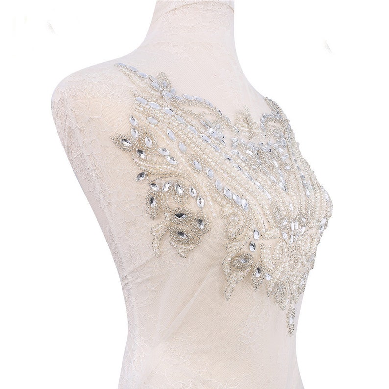 Beautiful bead jewelry Bridal Crystal Beaded Bodice for Sewing on Wedding Dress Neckline Rhinestone Patch Applique Bodice Applique Trimming