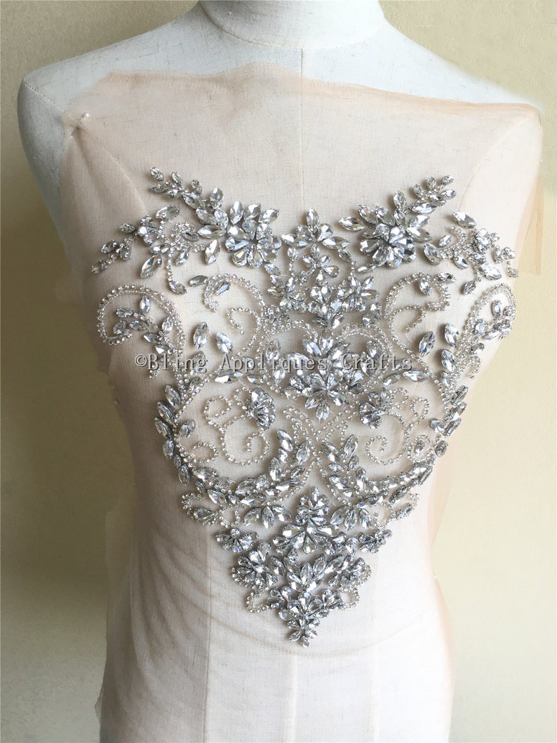 Rhinestone Hand Beaded Patch Clothing Sewing on Beading Applique Decoration Tx