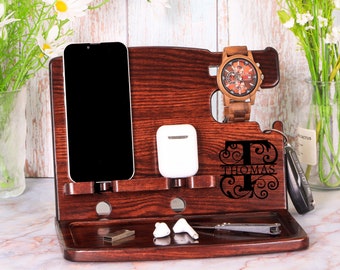 Gift for men, Father gift, Friend gift, Organizer for men, Custom gift for men, Wood custom, docking station, Personalized gift,