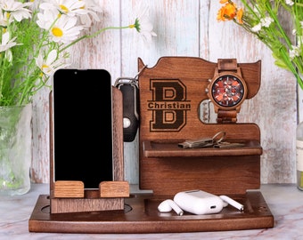 Night Stand Valet, Wood Valet, Gepersonaliseerde Valet, Nachtkastje Valet, Cadeaus voor papa, Docking Stations, Mens Verjaardagscadeau, Gepersonaliseerde Geschenken