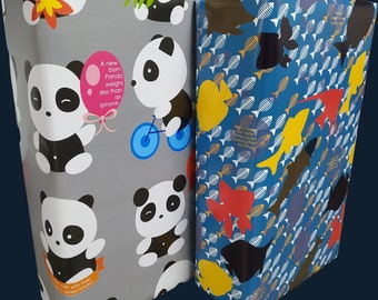 eVincE 2 patterns 20 Gift Packing Sheets | For Kids & All Ages | All Occasions | 70 x 50 cms crease free | Fish and Panda with  Facts wraps
