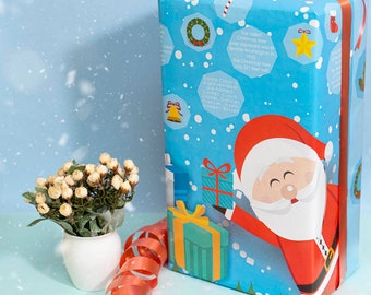 Papier cadeau eVincE 10 Xmas Santa avec faits | Cadeaux de fête de Noël du bureau social | Pour enfants et adultes l Emballage cadeau