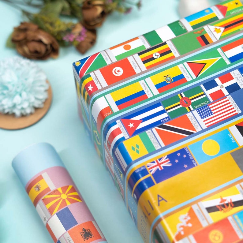 eVincE Set of 10 Flags Gift Wrapping Paper All Country World Map Globe Birthday Christmas Halloween Fathers day Office Gifts image 3