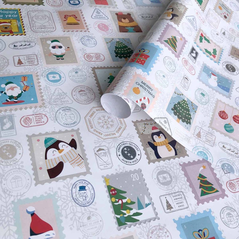 Papier cadeau eVincE 10 timbres de Noël Cadeaux de fête de Noël du bureau social Pour enfants et adultes l Emballage cadeau image 2