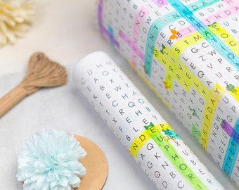 eVincE Lot de 20 feuilles de papier d'emballage Word Search pour des idées de cadeaux | Activité de jeu Papiers mats pour toutes les occasions | Format 70 x 50 cm