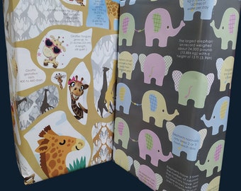 eVincE 2 Patterns 20 gift packing  Papers | All Occasions | 70 x 50 cms crease free | Elephant and Giraffe Factual Wraps