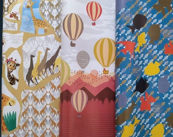 eVincE 3 designs 30 Gift Wrapping Paper Sheet | 70 x 50 cm crease free fine quality | Giraffe, Fish & Hot Air Balloon Fun facts wraps
