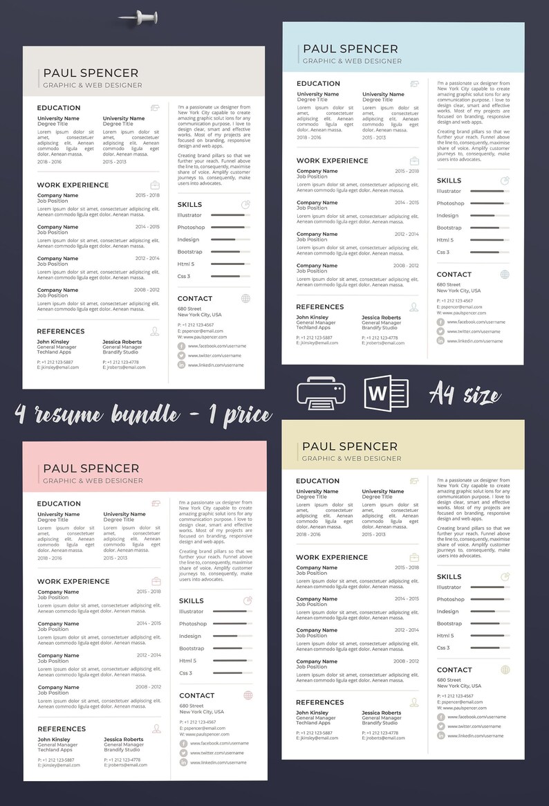 resume template bundle modern resume one page resume resume template word executive resume template cv template resume cv cv design modern executive resume template