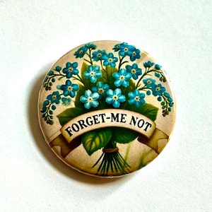 Forget Me Not Alzheimers Awareness blue flowers button badge brooch Dementia 38 mm