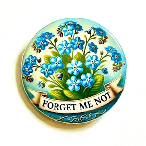 Alzheimers Awareness FORGET ME NOT blue flowers button badge brooch Dementia 38 mm