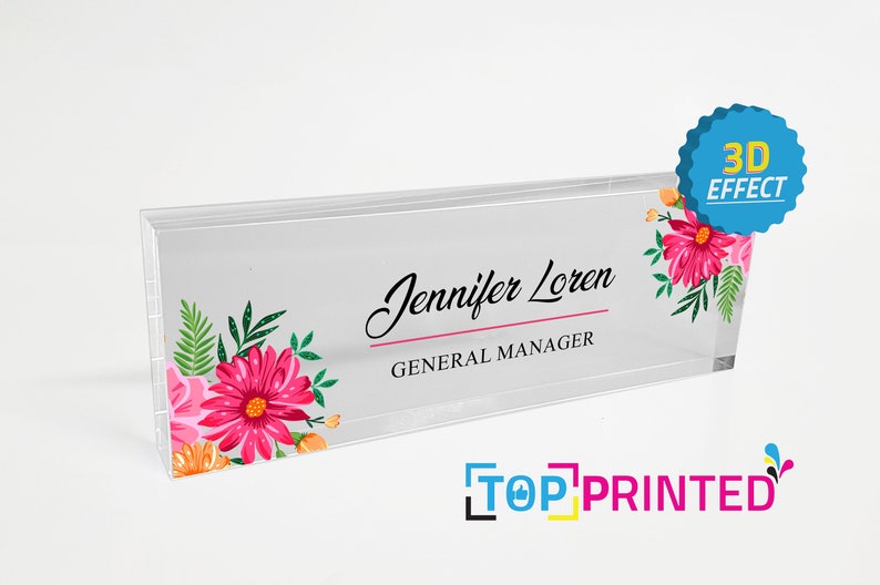 Desk Name Executive Desk Name Plate Light Blue 20mm tickness Personalized Acrylic Name Plate Custom Name Business Card Holder Desk