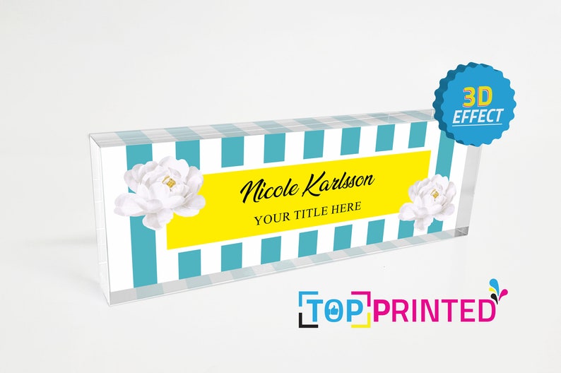 Desk Name Executive Desk Name Plate Light Blue 20mm tickness Personalized Acrylic Name Plate Custom Name Business Card Holder Desk