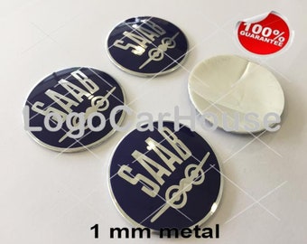 Metal Stickers - car wheel center cap stickers - set of 4 - SAAB 5