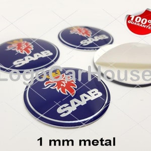 Metal Stickers - car wheel center cap stickers - set of 4 - SAAB 2 Vintage