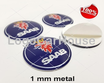 Metal Stickers - car wheel center cap stickers - set of 4 - SAAB 2 Vintage