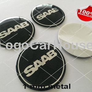Metal Stickers - car wheel center cap stickers - set of 4 - SAAB S14