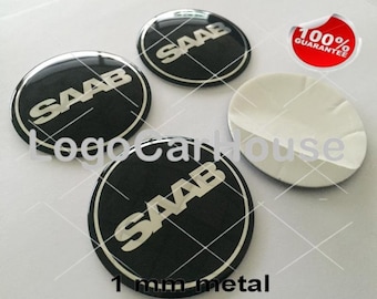 Metal Stickers - car wheel center cap stickers - set of 4 - SAAB S14
