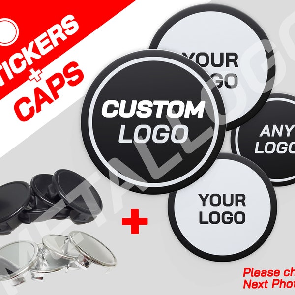 Wheels Center caps + Metal Stickers Custom car Logo Badge Wheel Trims Rims Decal (1mm metal) 4pcs fit Azev and Bbs and Bertone