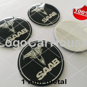 Metal Stickers - car wheel center cap stickers - set of 4 - SAAB S12