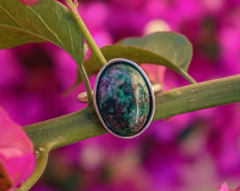 Zoisite Ring with Ruby, Silver Ring, Handmade Silver Ring, Handmade Ring, Turquise Ring, Silver Ring, 925 Silver Turquoise Ring