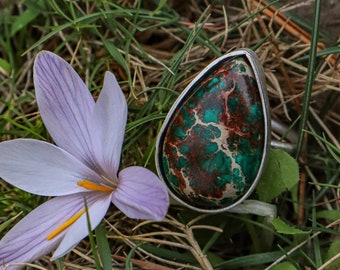 Mother Earth Matrix Turquoise Ring, Silver Ring, Handmade Silver Ring, Handmade Ring, Matrix Turquoise Ring, Ring Size 15