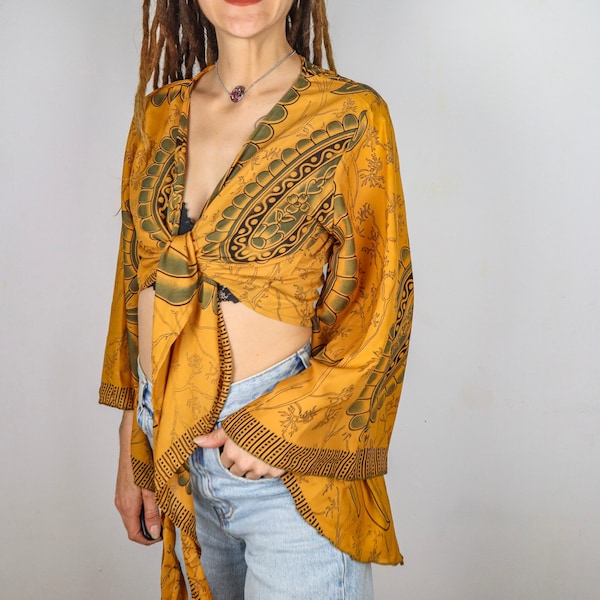 KANU silk choli top, choli top, silk top, silk t-shirt, long sleeve choli top, boho top, silk boho, butterfly sleeve, butterfly sleeve top