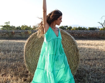 HARA Turquoise dress, cotton dress, hippie dress, boho dress, casual dress, infinity dress, strapless dress, ruffle dress