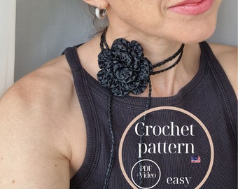 Crochet Rose Choker Pattern: Easy Neck Flower (PDF & Video)