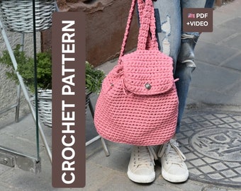 Mochila de trapillo con patrón de crochet.