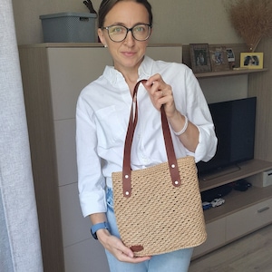Handmade Raffia Tote Bag: Natural Crochet Summer Beach Bag