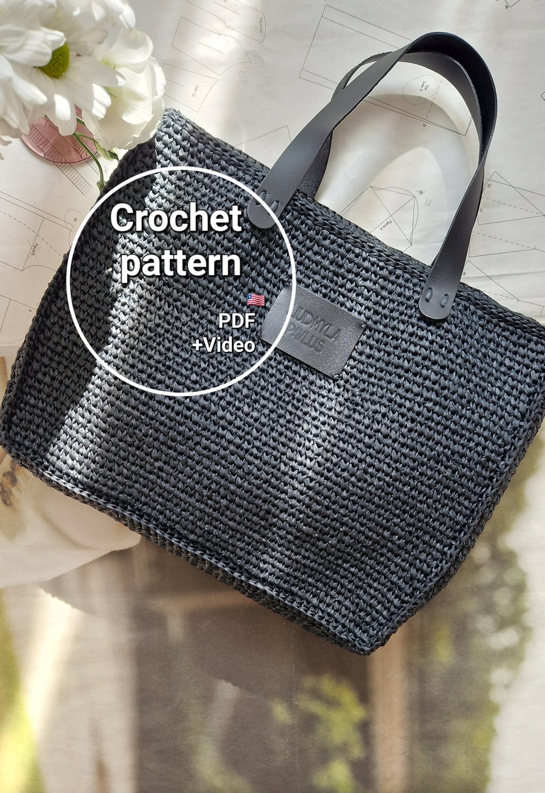 Crochet Pattern Raffia Bag, English Video Tutorial PDF Pattern