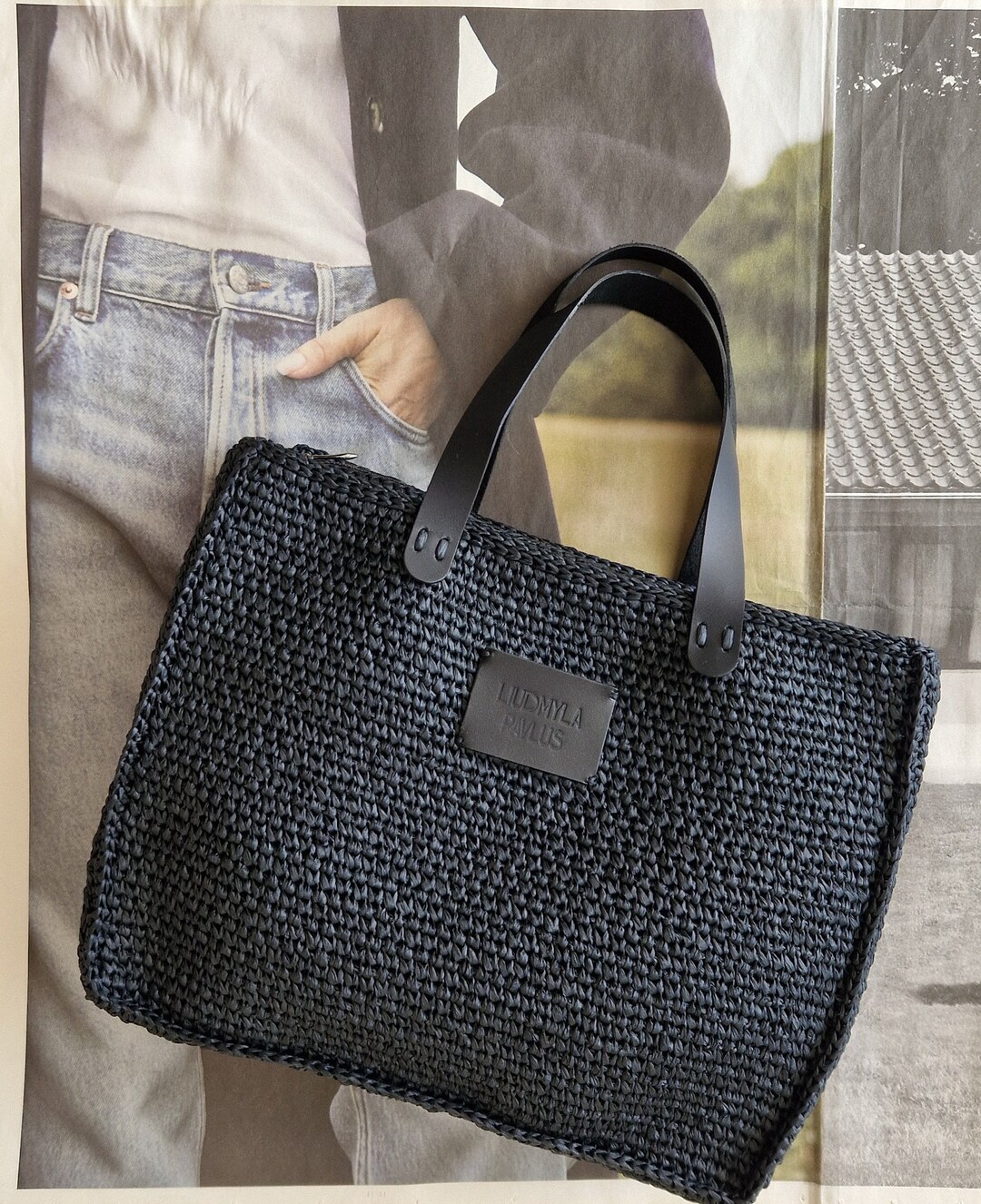 Black Raffia Bag, Handmade Bags for Women, Handmade Raffia Bag, Classic