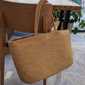Oversized Raffia Crochet Tote Bag – Handmade Natural Summer Bag, Beach Market Bag with Long Handles, Large Straw Look Bag