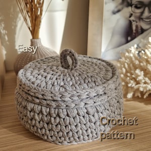 Crochet Basket with Lid Pattern: T-Shirt Yarn Storage (PDF Pattern)