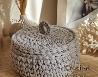 Crochet Basket with Lid Pattern: T-Shirt Yarn Storage (PDF Pattern)