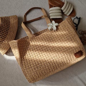 Crochet Raffia Tote Bag: Large Handmade Woven Summer Purse
