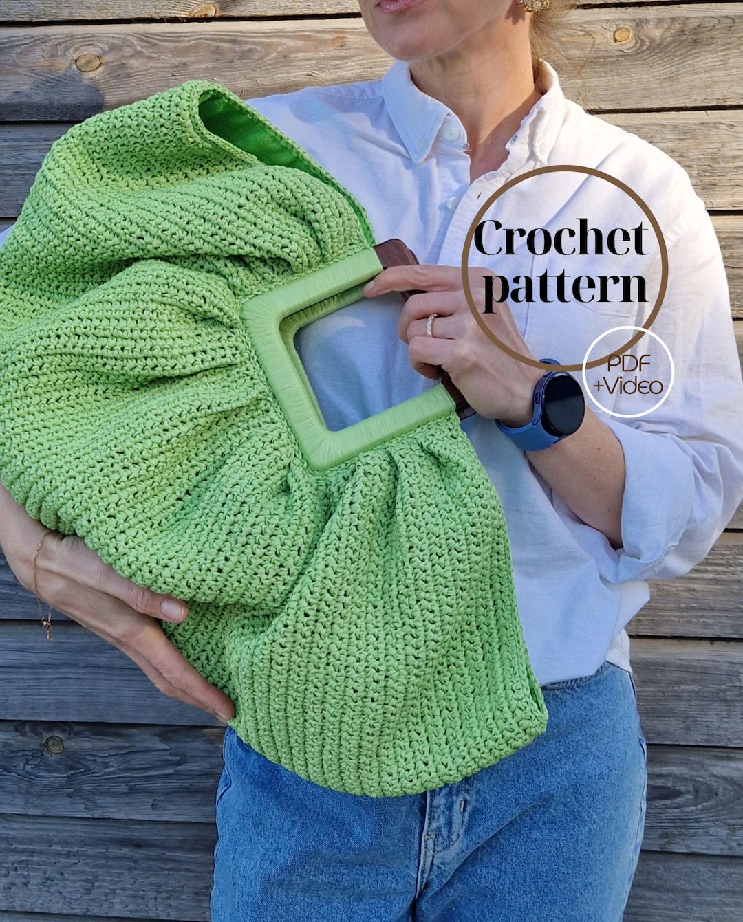 Raffia Half Moon Bag PDF • Wooden Handle Purse Crochet Tutorial - Etsy