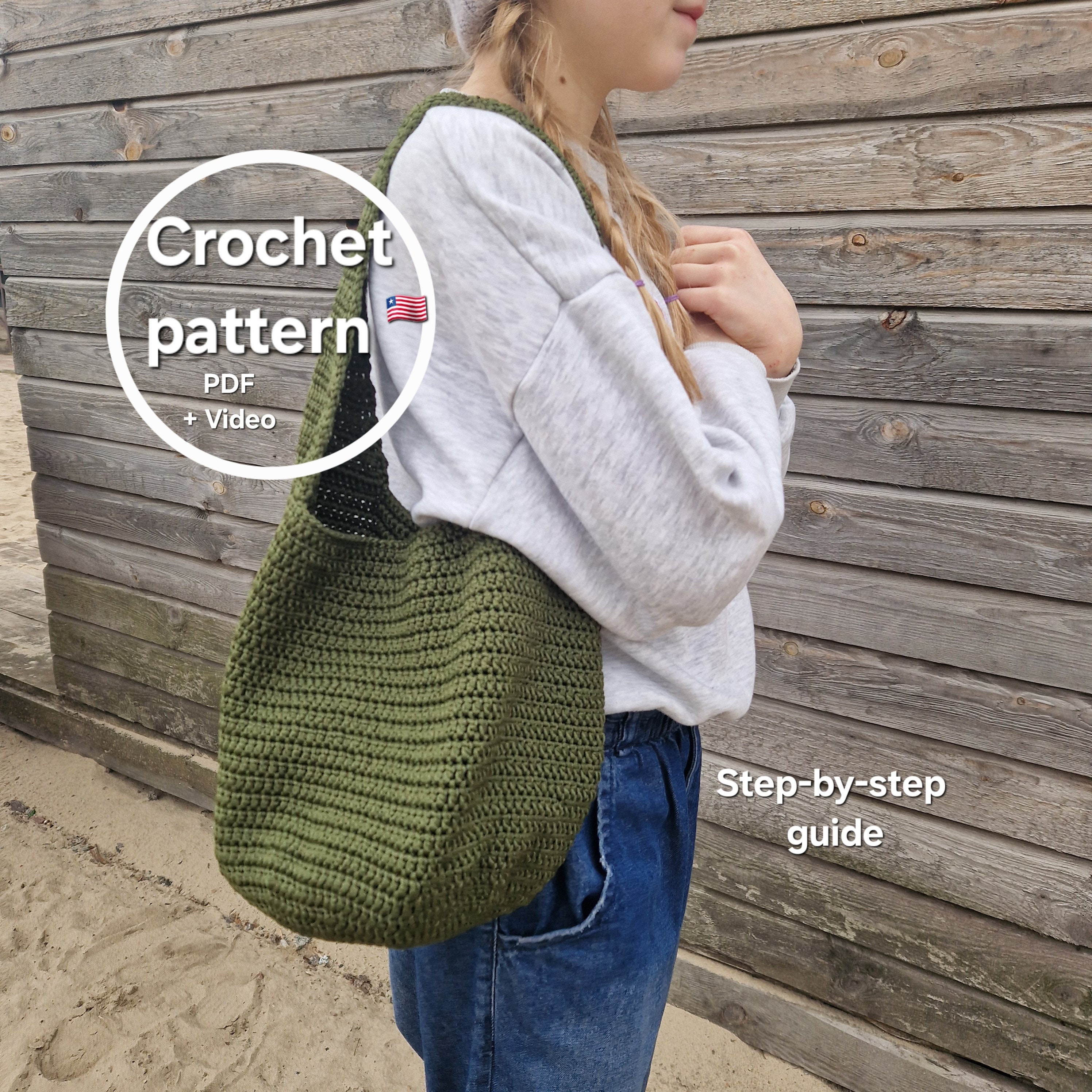 Crochet pattern polyester cord bag.