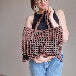 Brown raffia bag, Handmade Net Boho Bag, Market Bag, Shoulder Bag, Casual Shoulder Bag, Medium beach bag, Handmade bags for women, Boho bag