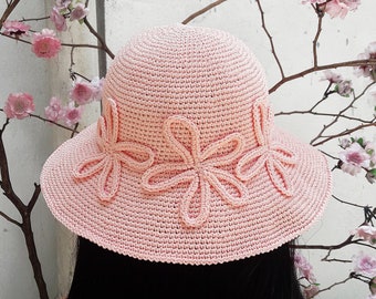Barbie crochet Hat Pattern | Cherry Blossom Hat | crochet large brim hat | crochet bucket hat | flower crochet hat | womens hat