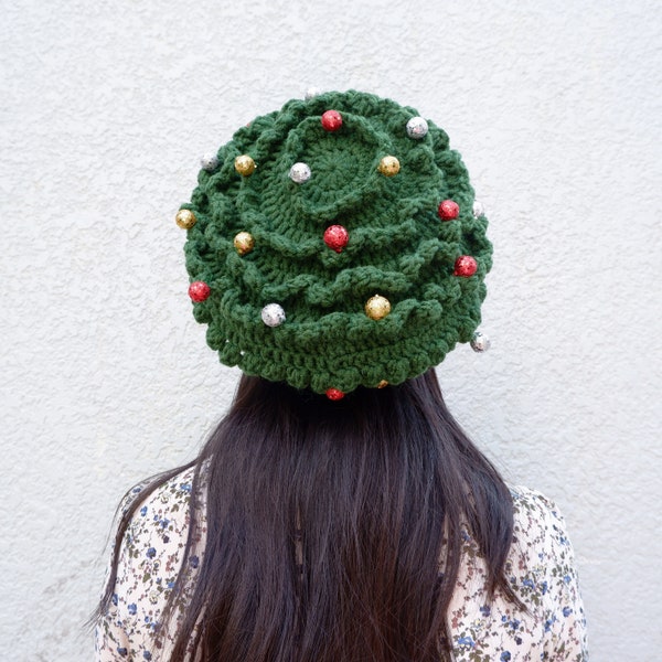 Crochet hat pattern | PINE FASHION HAT | Crochet christmas tree hat pattern | Holiday Crochet Patterns | beanie slouchy beret crochet hat