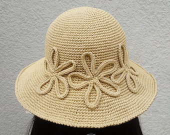 Crochet Flower Hat Pattern | Beginner Friendly Brim Sun Hat (PDF Pattern) for Summer