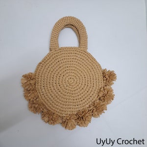 Pom Pom CROCHET PATTERN Bag - Wool Bag - crochet purse woman bag - shopping bag - summer bag - beach bag - handbag - uyuycrochet