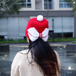 CHRISTMAS BOW Crochet hat pattern | Crochet Slouchy Beanie pattern  | Baby - child - adult size | Crochet trendy hat pattern
