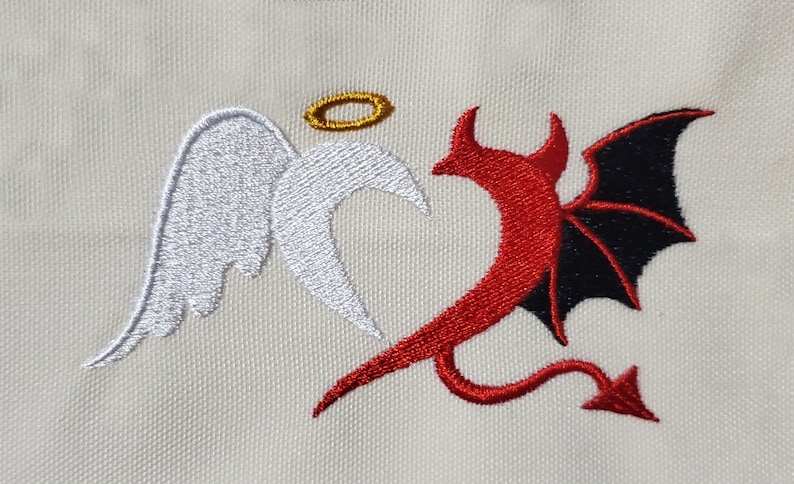 angel and devil heart embroidery design image 2