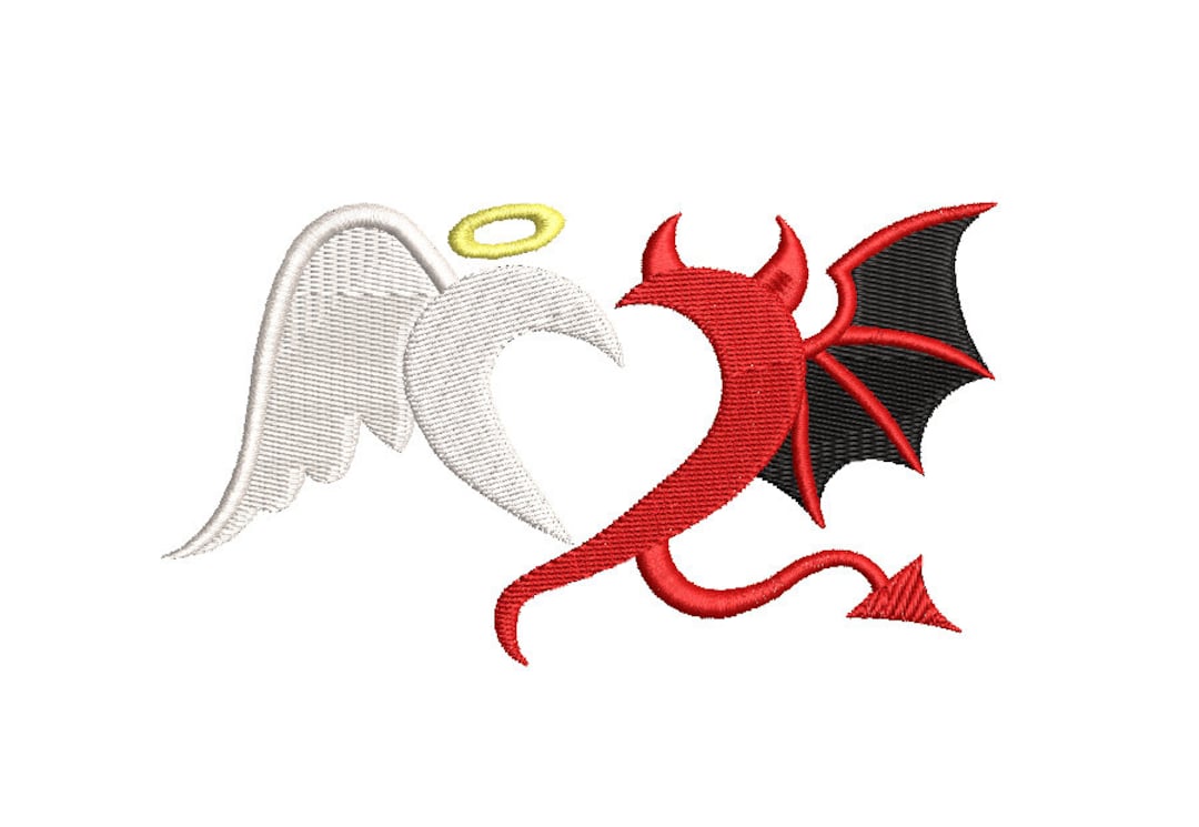 Angel and Devil Heart Embroidery Design - Etsy