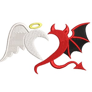 angel and devil heart embroidery design image 1