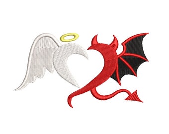angel and devil heart embroidery design